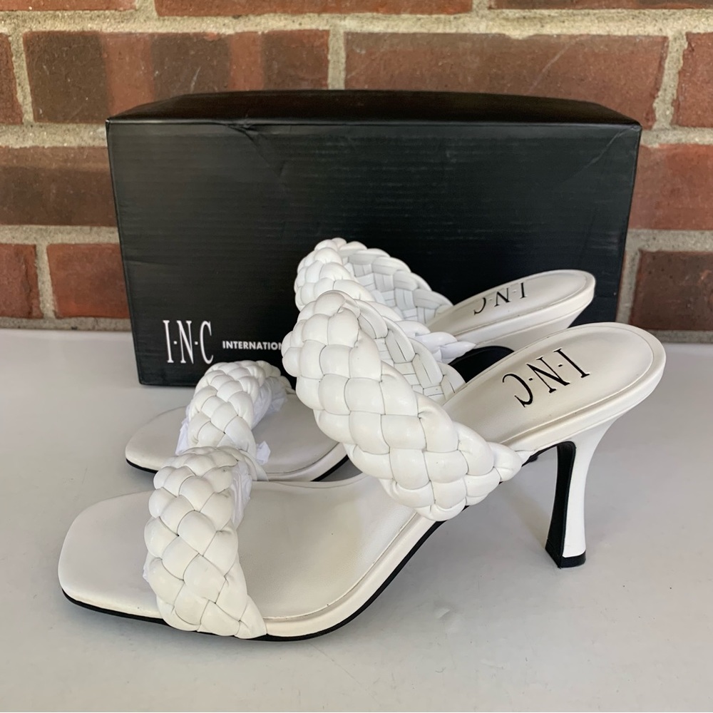 INC International Concepts White Braided Strap Heeled Sandals - Picture 9 of 10